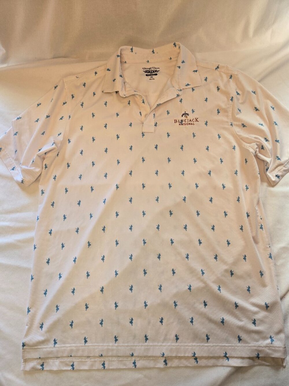 Straight Down Performance polo shirt with blue hula girl print size men's XL